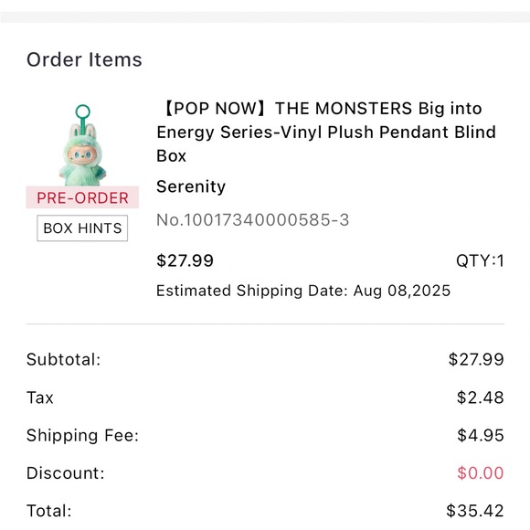 POPMART BIG INTO ENERGY Serenity Green Plush Keychain (Labubu) - Picture 2 of 5